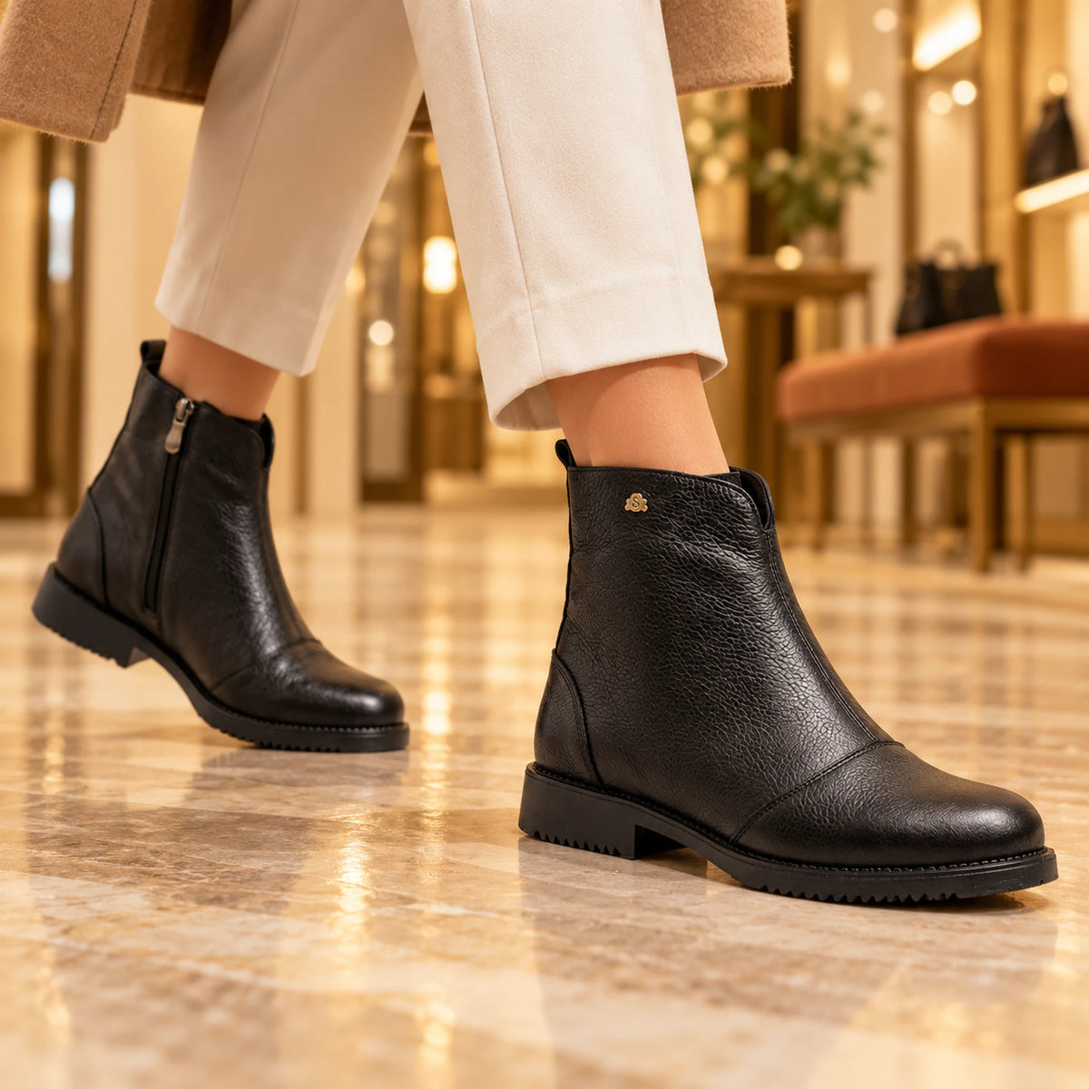 Shoppingooo 1042 Black Genuine Leather Women's Ankle Boot Lifestyle 3