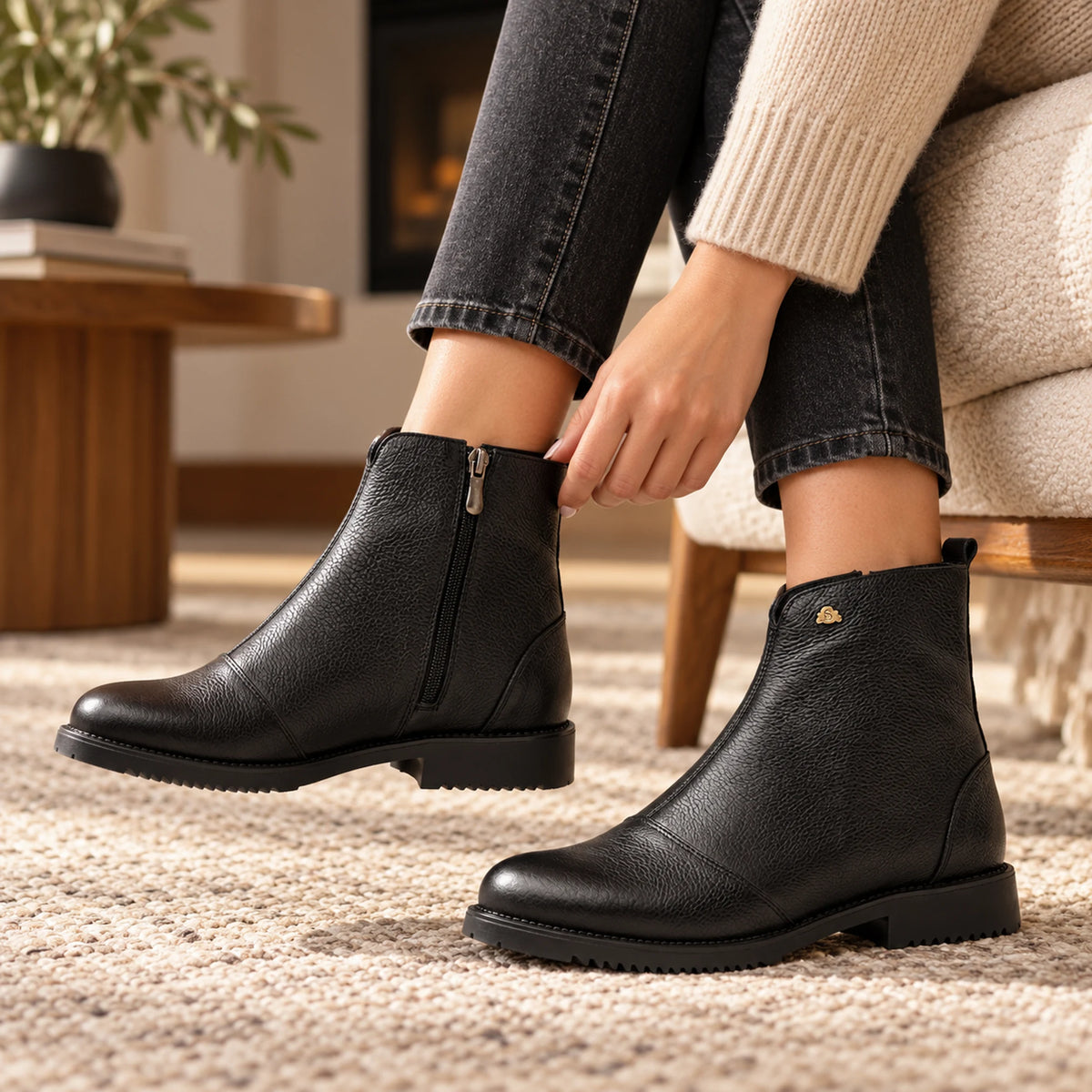 Shoppingooo 1042 Black Genuine Leather Women's Ankle Boot Lifestyle 4