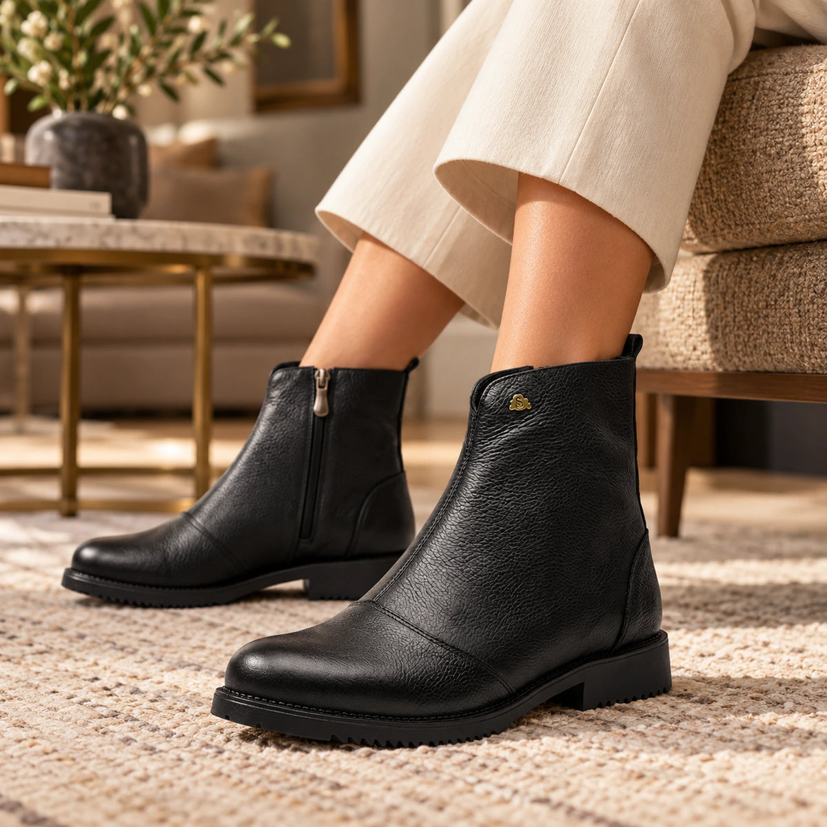 Shoppingooo 1042 Black Genuine Leather Women's Ankle Boot Lifestyle 5