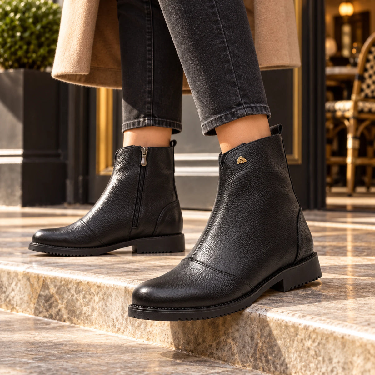 Shoppingooo 1042 Black Genuine Leather Women's Ankle Boot Lifestyle 6