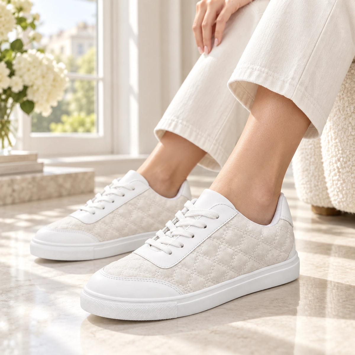 White quilted sneaker studio shot 4