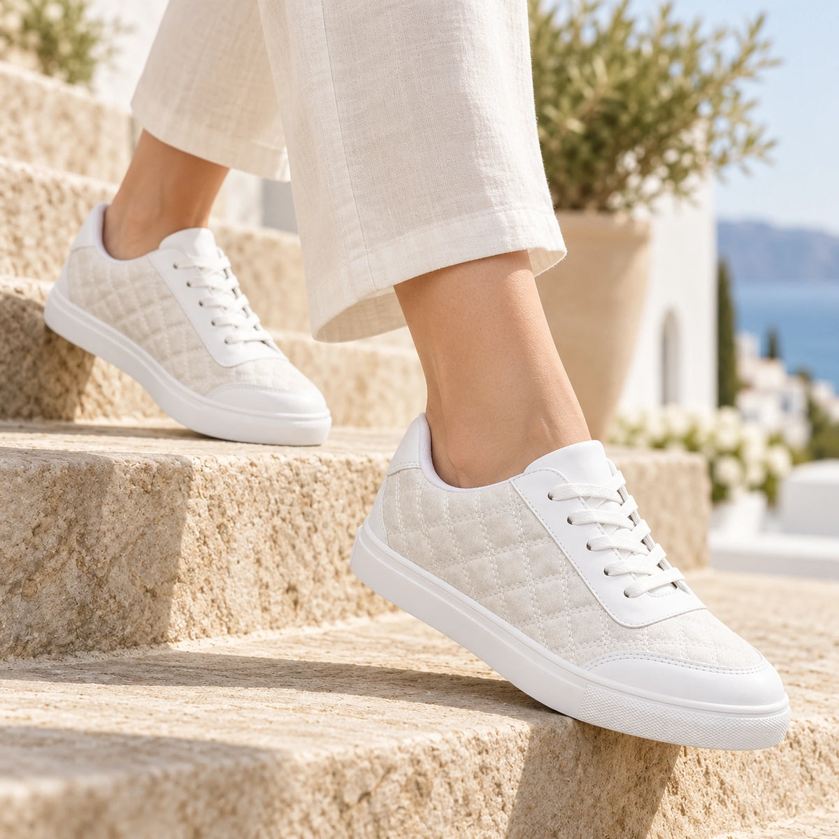 White quilted sneaker studio shot 3
