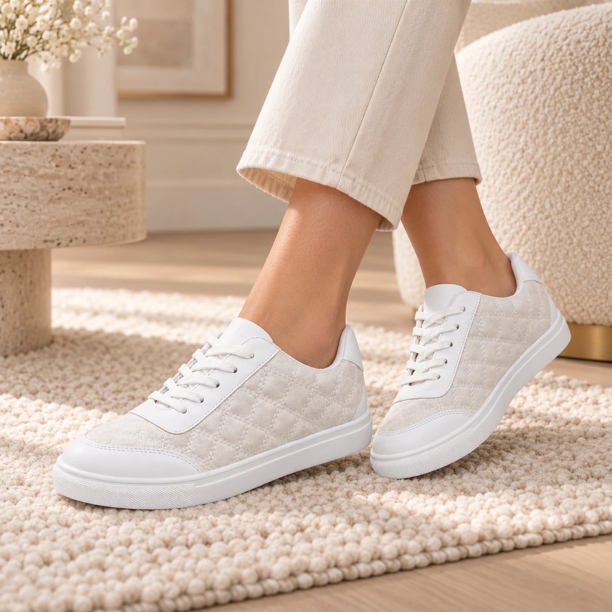 White quilted sneaker studio shot 6