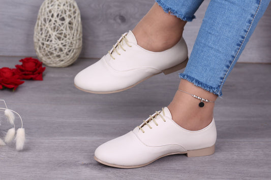 beige Women's leather loafer shoes