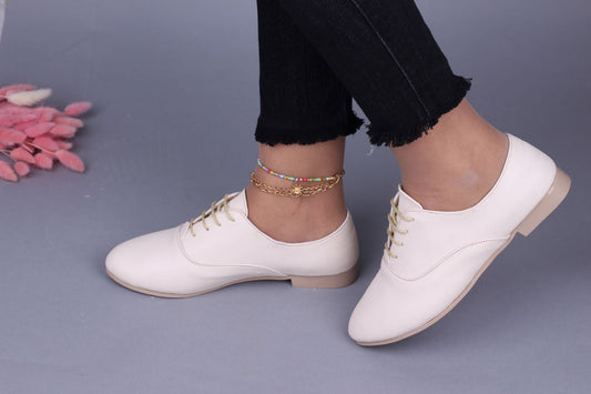 Beige women's lace-up loafer shoes for casual and formal use