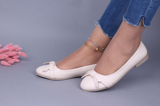 Elegant and simple beige faux leather shoes for women from shoppingooo