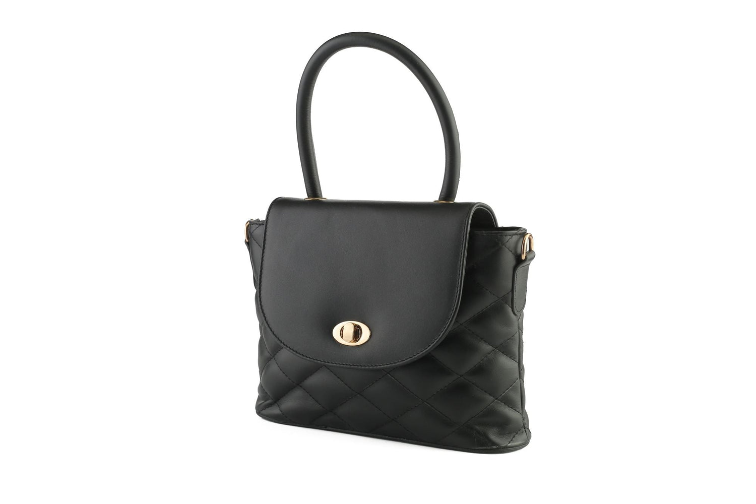 Black genuine leather women's bag that holds the bag in the hand and has a belt and put it on the shoulder from shoppingooo