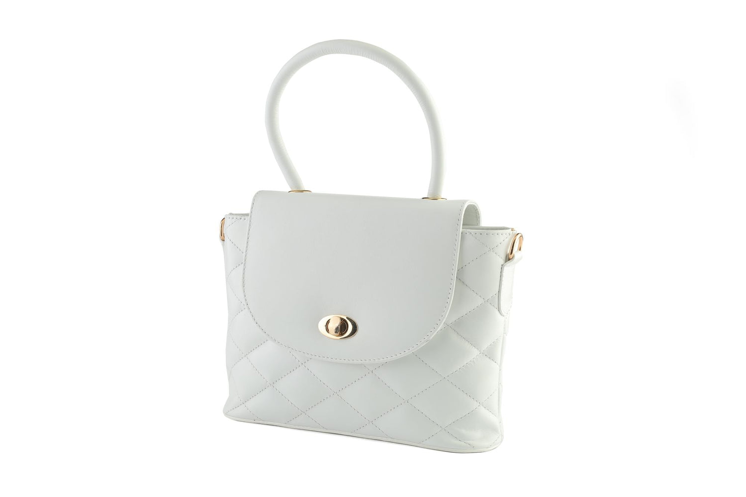 white genuine leather women's bag that holds the bag in the hand and has a belt and put it on the shoulder from shoppingooo