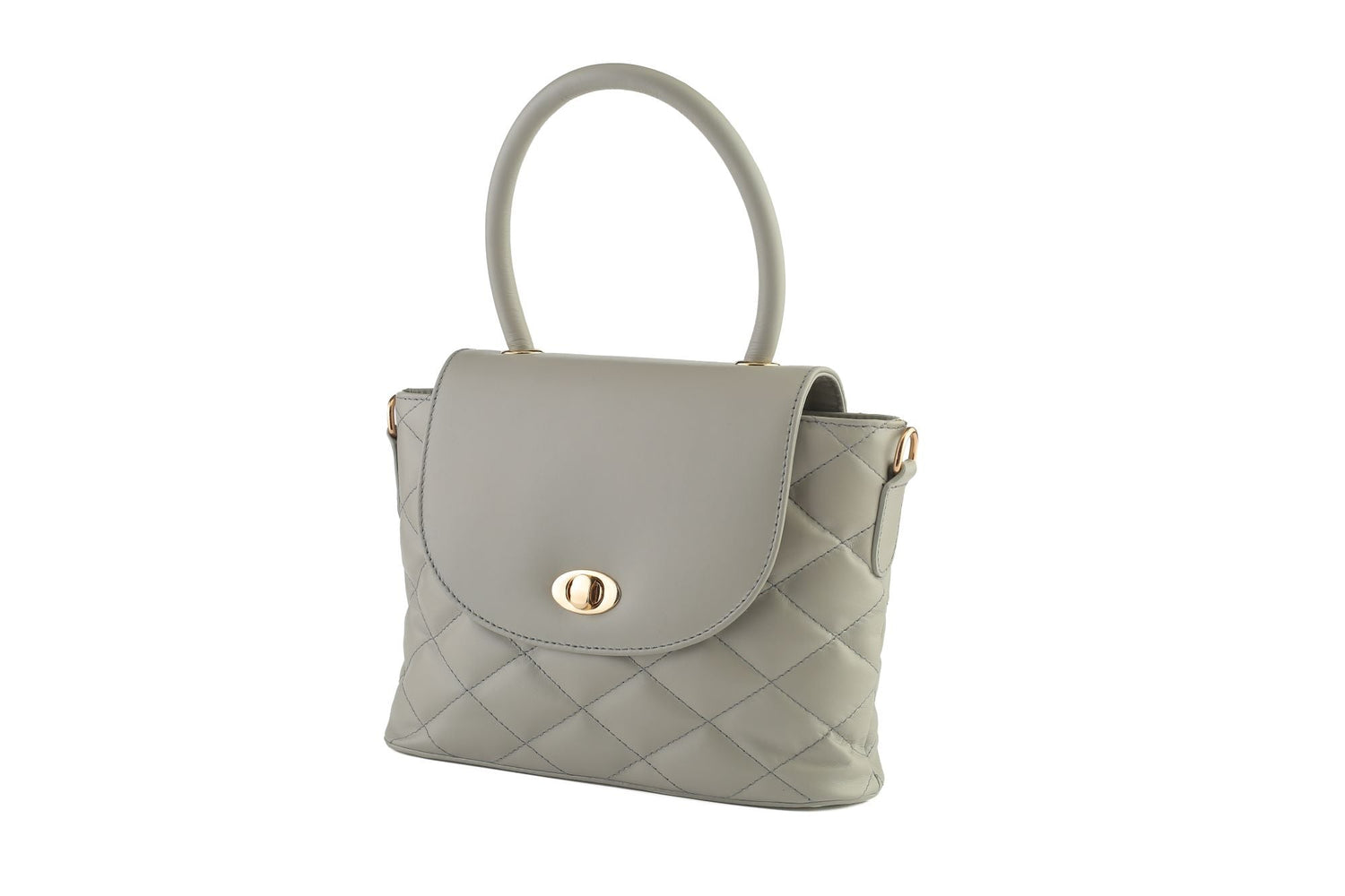 Gray genuine leather women's bag that holds the bag in the hand and has a belt and put it on the shoulder from shoppingooo